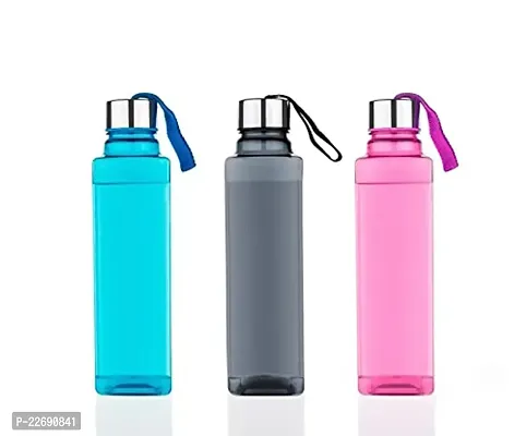 SQUARE SHAPE Designer Water Bottle For School,College,Office 1000 ml Bottle Plastic With Steel Cap (Multi color,Pack Of-3) (P01 CLARIPLUS SQUARE WATER BOTTLE PACK OF-3)