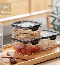 CLARIPLUS Store and Lock Air Tight Square Shape Kitchen Storage Container,Leak Proof Locking Lid,Fridge Cereal Dispenser,Food Storage Container (400 ml, Black Lid Container, Pack of 4)(Plastic)-thumb3