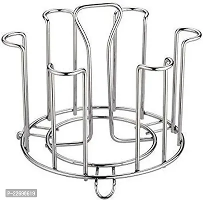 CLARIPLUS Made Stainless Steel and Virgin Glass Holder for 6 Glasses and Glass Stand Steel for Kitchen/Dining Table