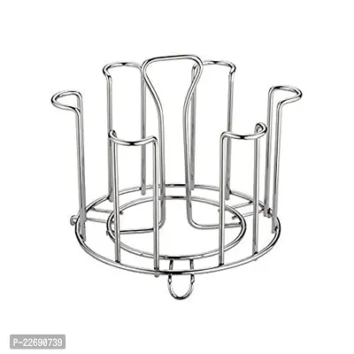 CLARIPLUS Glass Holder for 6 Glasses Glass Stand Made Stainless Steel Glass Stand for Kitchen Dining Table Glass Holder Round Glass-thumb0