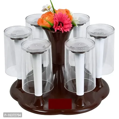 Plastic Made Table Glass Stand Glass Holder Glass Stand And Spoon Organiser For 6 Glasses Brown