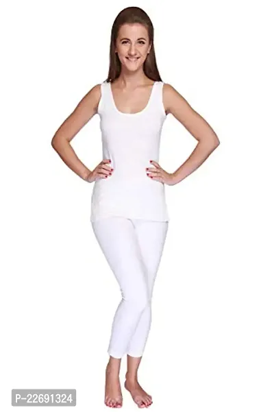 Wako Ladies Sleeveless Thermal Vest and Pajama Set (White)-thumb0
