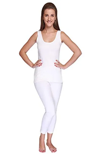 Wako Ladies Sleeveless Thermal Vest and Pajama Set (White)
