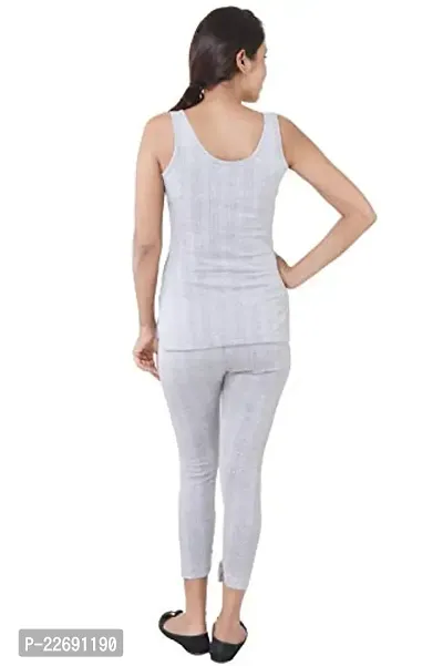 Wako Ladies Sleeveless Thermal Vest and Pajama Set (Grey)-thumb3