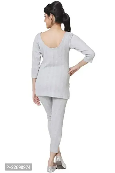 Wako Ladies Full Sleeve Thermal Vest and Pajama Set (Grey)-thumb2