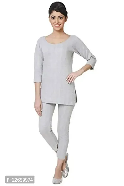 Wako Ladies Full Sleeve Thermal Vest and Pajama Set (Grey)-thumb0