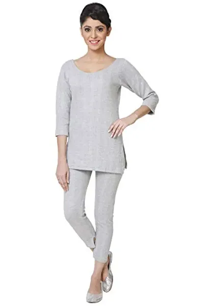 Wako Ladies Full Sleeve Thermal Vest and Pajama Set (Grey)