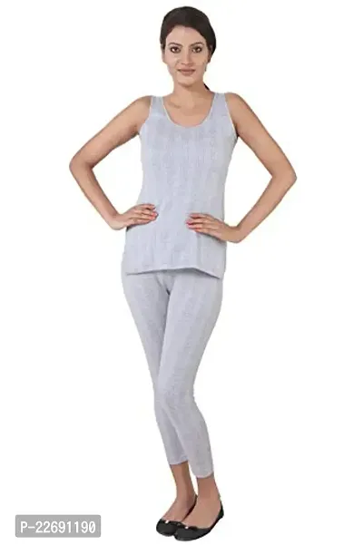 Wako Ladies Sleeveless Thermal Vest and Pajama Set (Grey)-thumb0