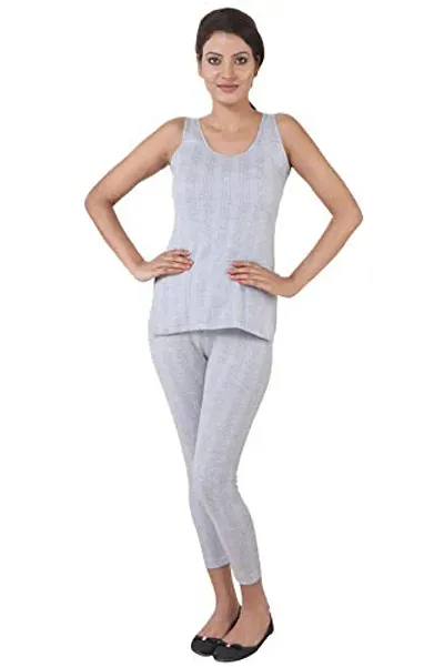 Wako Ladies Sleeveless Thermal Vest and Pajama Set (Grey)