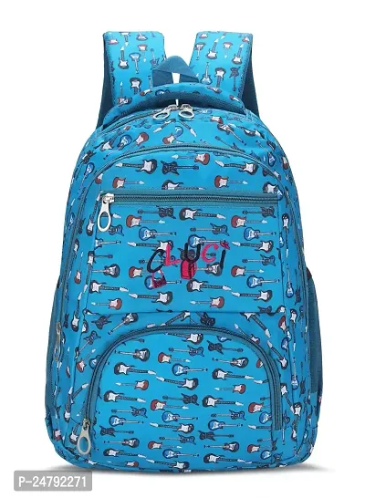 CLUCI Guitar Print School Bag for Girls, Blue Backpack for Women, Stylish and Trendy College Backpacks for Girls-thumb0