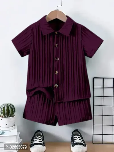 Stylish Purple Cotton Blend Shirts With Shorts For Kids