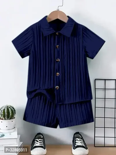 Stylish Blue Cotton Blend Shirts With Shorts For Kids-thumb0