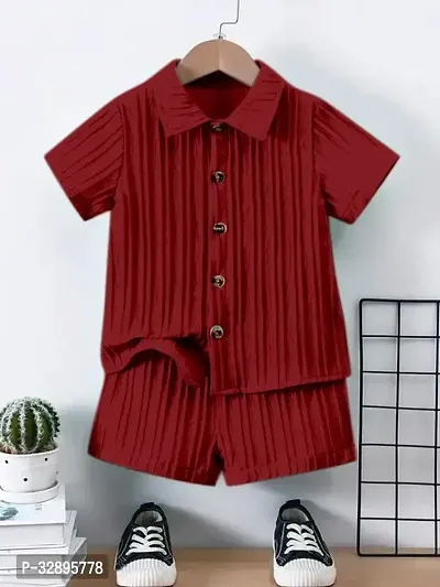 Stylish Red Cotton Blend Shirts With Shorts For Kids