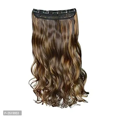 Premium 5 Clips Highlighted Brown & Golden Wavy Casual Hair Extension for Womens (26in)