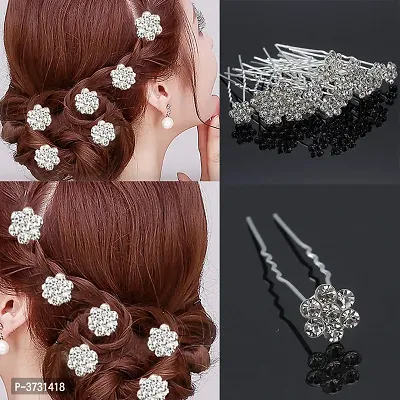 Bridal Rhinestone Hair Accessories/Fancy Juda Pins for Bun Decoration for Women and Girls (Silver) - Set of 12-thumb0