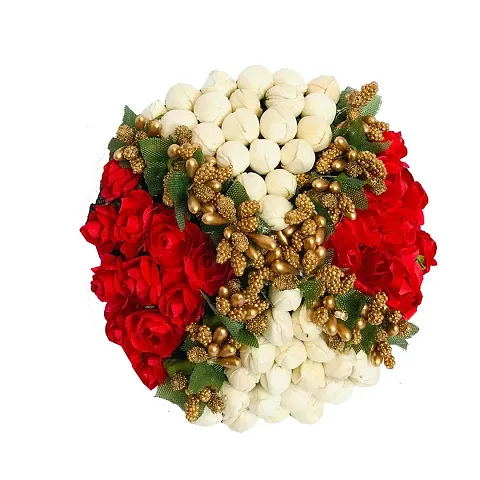 Artificial Flower Bun Juda Maker Flower Gajra Hair Accessories Pack-01(Color-Red White)