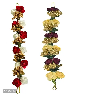 Fancy Red Fabric Hair Artificial flower gajra, Flower Juda/gajra | Juda Band Hair Accessories for Women  Girls Pack of 2, Multicolor