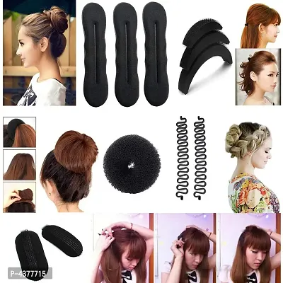 Hair Stylers for Women Combo of 11 Pcs (Black, 3 Donuts, Hair Base and Puff Set, Tic-Tac Hair Bases and 1 Banana Donut)-thumb0