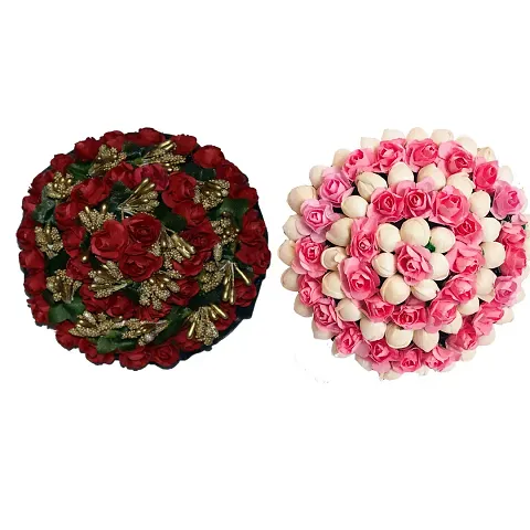 VinshBond Artificial flower Bun Hair Flower Gajra Hair Accessories For Women and Girls Color (Pack-02)