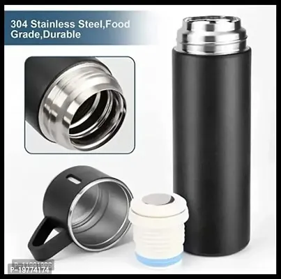 Stainless Steel Vacuum Flask Set with 3 Steel Cups Combo for Coffee Hot Drink and Cold Water Flask Bottle. 500ml - Vacuum Flask-thumb0