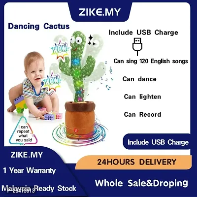 Playing Cactus soft Toy with Dancing, Lighting, Singing, Recording and Repeat Your Words with in-build songs, Rechargeable Electric lighting Cactus Toy