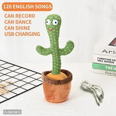 Playing Cactus soft Toy with Dancing, Lighting, Singing, Recording and Repeat Your Words with in-build songs, Rechargeable Electric lighting Cactus Toy-thumb2