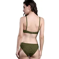 GREENPORT Women's Bra Panty Set, Lingerie Set, Stretchy Soft Breathable Fabric, Non-Wired, Non-Padded (Set of 1)(Green)-thumb1