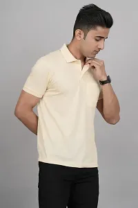 GREENPORT Men's Boys Tshirt Regular Fit Half Sleeves Formal Casual Solid Plain T-Shirts Casual Polo Tshirt Cotton T-Shirt for Men(T-GP18_XXL) Light Yellow-thumb1