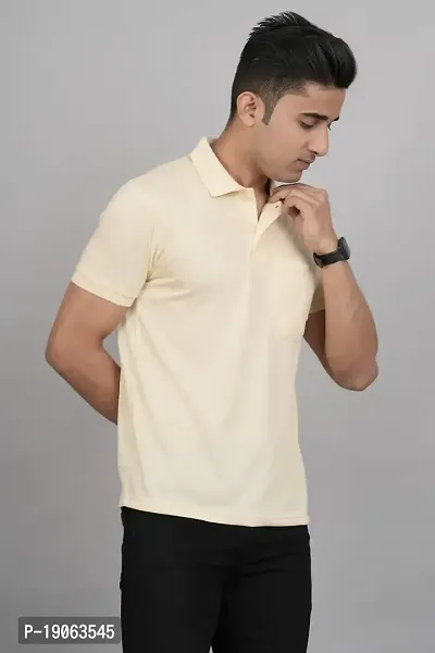 GREENPORT Men's Boys Tshirt Regular Fit Half Sleeves Formal Casual Solid Plain T-Shirts Casual Polo Tshirt Cotton T-Shirt for Men(T-GP18_XXL) Light Yellow-thumb2