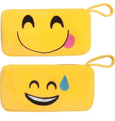 Pack of 2 EMOJI Zipper Pencil Pouch for School Collage Students Pen Pencil Case Stationery
