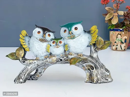 Beautiful Resin Handcrafted Decorative Owl Family Sitting On Tree Showpiece-thumb0