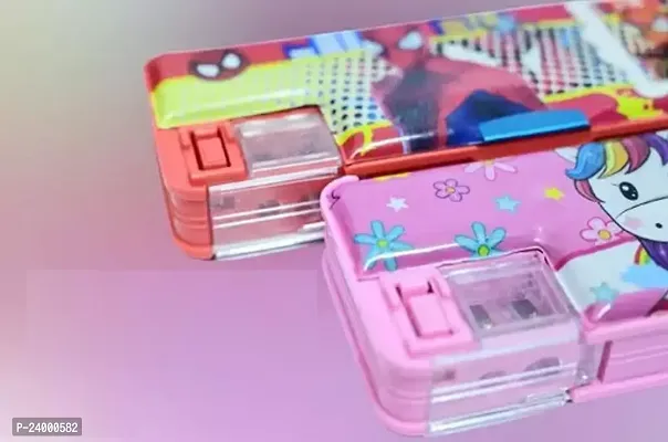 Pack Of 2 Flip Calculator Geometry Box Spiderman Red And Pink Horse Pencil Box With Inbuilt Sharpener And Accessory Store And 1 Mechanical Pencil And Coke Shape Eraser-thumb0