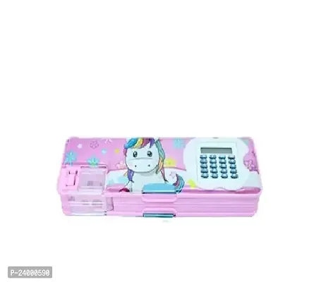 Geometry Box Pink Horse Pencil Box With Diary Pencil and Coke Shape Eraser For Kids Boys And Girls With Multi Purpose Inbuilt Calculator And Pencil Sharpener