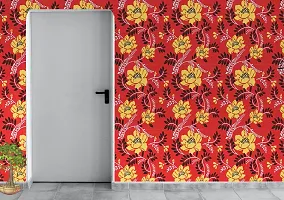 WALL TRUST 1000 CM X 45 CM RED YELLOW HIBISCUS SELF ADHESIVE WALLPAPER FOR LIVING ROOM BED ROOM KITCHEN HALL PEEL AND STICK VINYL WALLPAPER-45 SQFT APPROX-thumb1