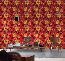 WALL TRUST 1000 CM X 45 CM RED YELLOW HIBISCUS SELF ADHESIVE WALLPAPER FOR LIVING ROOM BED ROOM KITCHEN HALL PEEL AND STICK VINYL WALLPAPER-45 SQFT APPROX-thumb3