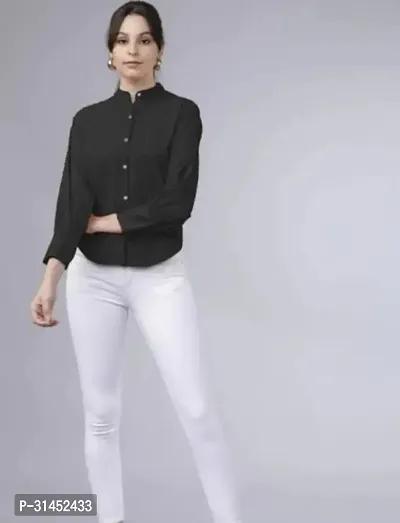 Elegant Black Crepe Solid Shirt For Women-thumb0