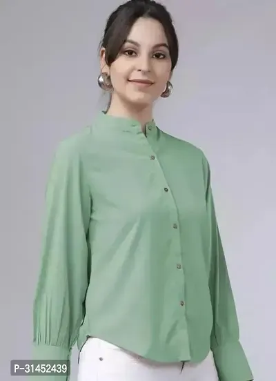 Elegant Green Crepe Solid Shirt For Women-thumb0