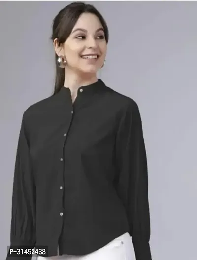 Elegant Black Crepe Solid Shirt For Women-thumb0