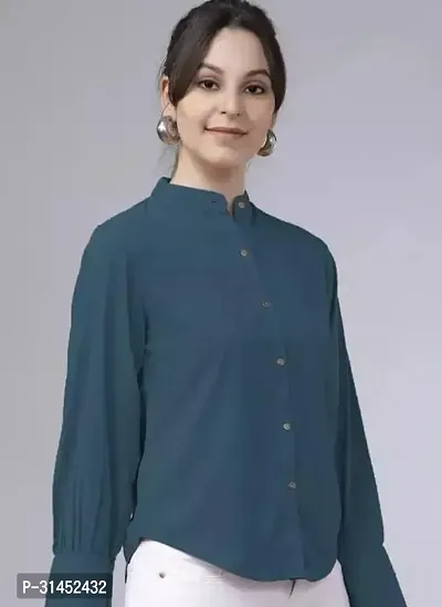 Elegant Green Crepe Solid Shirt For Women-thumb0