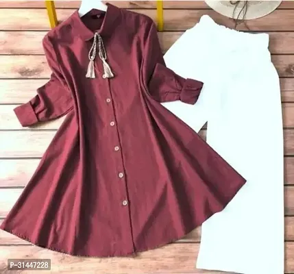 Stylish Maroon Cotton Blend Kurta Bottom Set For Women-thumb0