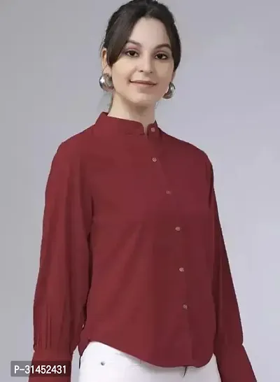 Elegant Red Crepe Solid Shirt For Women-thumb0