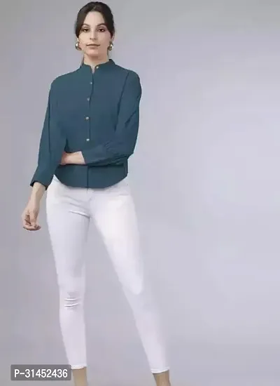 Elegant Blue Crepe Solid Shirt For Women-thumb0