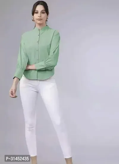 Elegant Green Crepe Solid Shirt For Women-thumb0