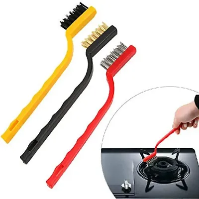Cleaning Brush Wire Brush Brass, Nylon, Stainless Steel Bristles,Plastic Wet and Dry Brush ( Pack of 3)