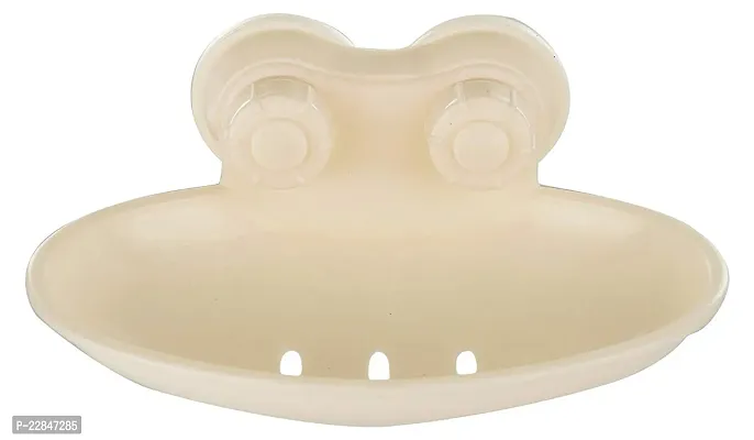 Plastic Soap Dish for Bathroom/Vacuum/Wall Mounted (10 x 6 x 5 cm, Cream)