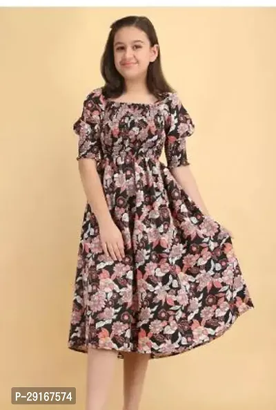 Stylish Brown Crepe Printed Dresses For Women-thumb0