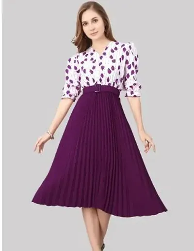 Floral Shirt Collar Pleated Fit Flare Midi Dress