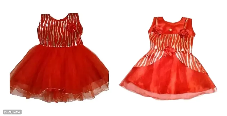 Elegant Cotton Blend Self Pattern Frocks For Girls- 2 Pieces-thumb0