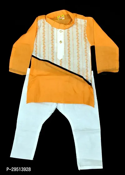 Stylish Multicoloured Cotton Blend Self Pattern Kurta Sets For Boys