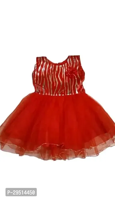 Elegant Red Cotton Blend Self Pattern Frocks For Girls-thumb0